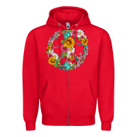Red floral peace sign with gemstone Zipper Hoodie - Artiststas