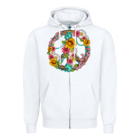 White floral peace sign with gemstone Zipper Hoodie - Artiststas