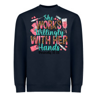 Navy she works willingly with her hands Heavyweight Sweatshirt - texasbilliewilder