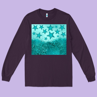 Turquoise Glitter Star Long Sleeve Tee Designed By Jahusdesignshop