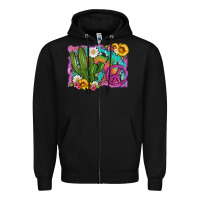 Black cactus peace sign flowers and tie dye Zipper Hoodie - Artiststas