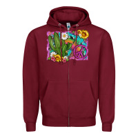 Burgundy cactus peace sign flowers and tie dye Zipper Hoodie - Artiststas
