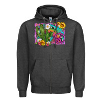 Charcoal Heather cactus peace sign flowers and tie dye Zipper Hoodie - Artiststas