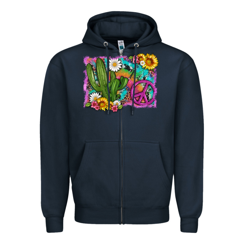 Cactus Peace Sign Flowers And Tie Dye Zipper Hoodie by Artiststas | Teevron
