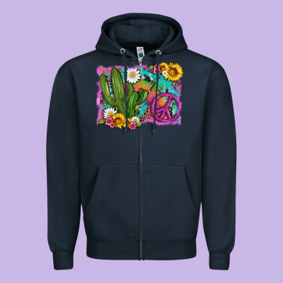 Cactus Peace Sign Flowers And Tie Dye Zipper Hoodie Designed By Artiststas
