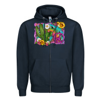 Navy cactus peace sign flowers and tie dye Zipper Hoodie - Artiststas
