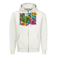 Oatmeal Heather cactus peace sign flowers and tie dye Zipper Hoodie - Artiststas