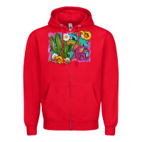 Red cactus peace sign flowers and tie dye Zipper Hoodie - Artiststas