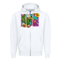 White cactus peace sign flowers and tie dye Zipper Hoodie - Artiststas