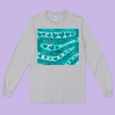 Turquoise Glitter Heart Long Sleeve Tee Designed By Jahusdesignshop