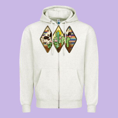 Cactus Serape Cowhide Zipper Hoodie Designed By Jahusdesignshop