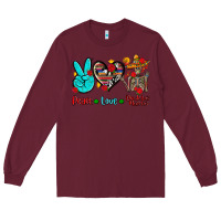 Burgundy peace love dia de los muertos Long Sleeve Tee - AdoDesignShop