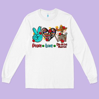 Peace Love Dia De Los Muertos Long Sleeve Tee Designed By Adodesignshop