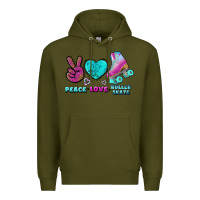 Army Green peace love roller skate Premium Hoodie - BundleAndBundleShop