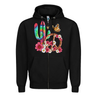 Black cactus peace sign flowers and butterflys Zipper Hoodie - Artiststas