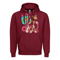 Burgundy cactus peace sign flowers and butterflys Zipper Hoodie - Artiststas