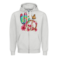 Dove Grey cactus peace sign flowers and butterflys Zipper Hoodie - Artiststas