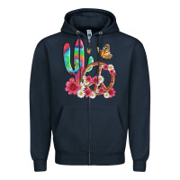 Navy cactus peace sign flowers and butterflys Zipper Hoodie - Artiststas