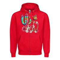 Red cactus peace sign flowers and butterflys Zipper Hoodie - Artiststas