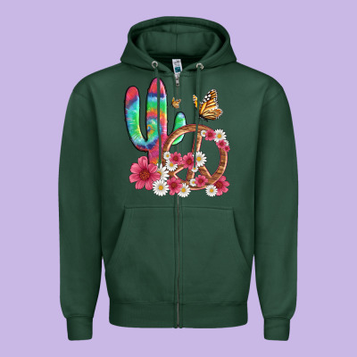 Cactus Peace Sign Flowers And Butterflys Zipper Hoodie Designed By Artiststas