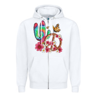 White cactus peace sign flowers and butterflys Zipper Hoodie - Artiststas