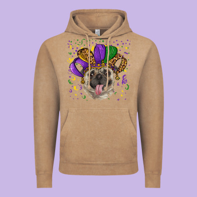 Vintage Hoodie mardi gras hat pug
