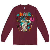 Burgundy bullskull hairstlist Long Sleeve Tee - AdoDesignShop