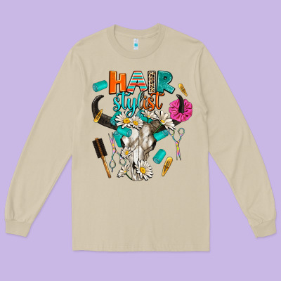 Bullskull Hairstlist Long Sleeve Tee Designed By Adodesignshop