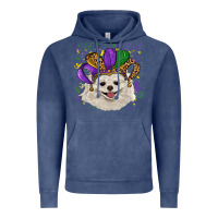 Vintage Denim mardi gras hat white pomeranian Vintage Hoodie - RanaPortraitStore