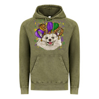 Mardi Gras Hat White Pomeranian Vintage Hoodie | Teevron