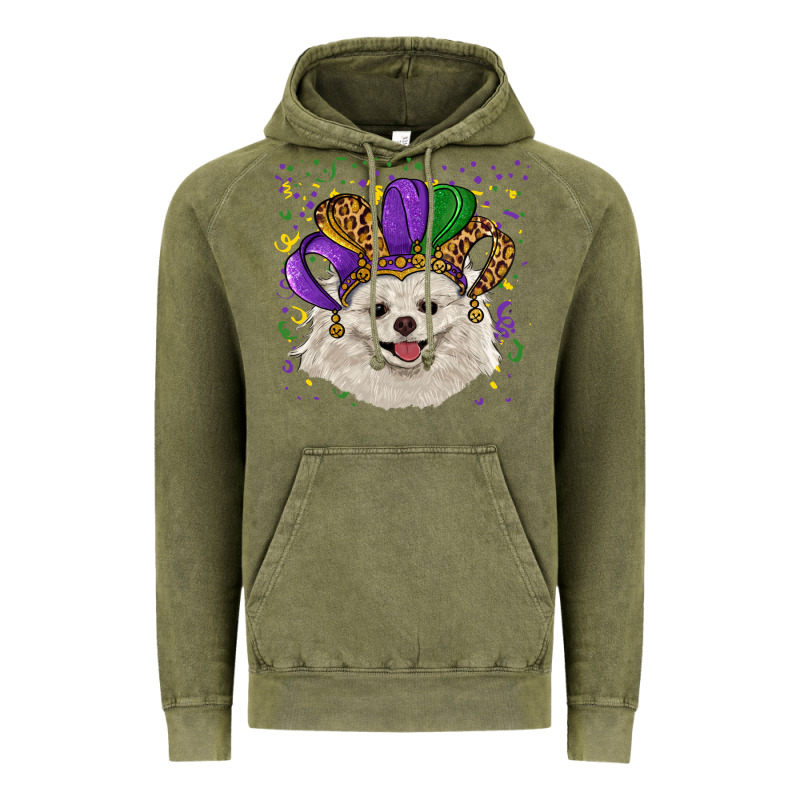 Mardi Gras Hat White Pomeranian Vintage Hoodie by RanaPortraitStore | Teevron
