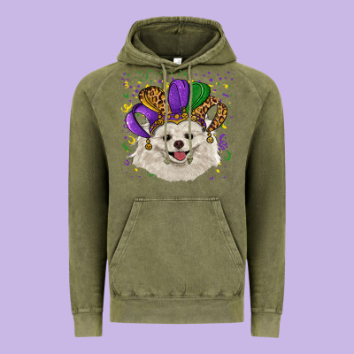 Vintage Hoodie mardi gras hat white pomeranian