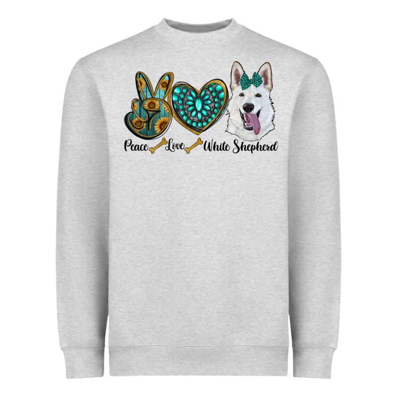 Peace Love White Sepherd Heavyweight Sweatshirt by RanaPortraitStore | Teevron