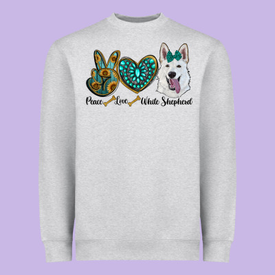 Peace Love White Sepherd Heavyweight Sweatshirt Designed By Ranaportraitstore