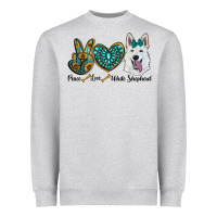 Heather Grey peace love white sepherd Heavyweight Sweatshirt - RanaPortraitStore
