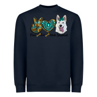 Navy peace love white sepherd Heavyweight Sweatshirt - RanaPortraitStore