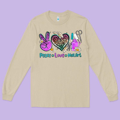 Peace Love Nail Art Long Sleeve Tee Designed By Adodesignshop