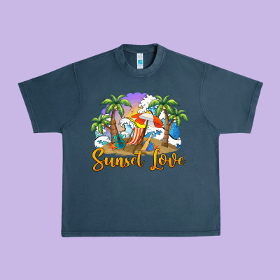 Sunset Love Urban Heavy Tee Designed By Barkaloodesign