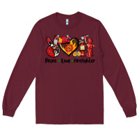 Burgundy peace love firefighter Long Sleeve Tee - AdoDesignShop