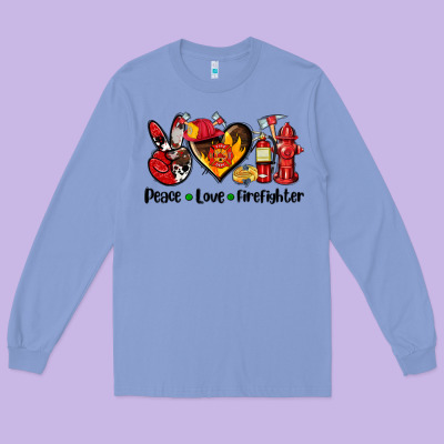 Peace Love Firefighter Long Sleeve Tee Designed By Adodesignshop