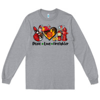 Heather Grey peace love firefighter Long Sleeve Tee - AdoDesignShop