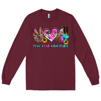 Burgundy peace love hair stylist Long Sleeve Tee - AdoDesignShop