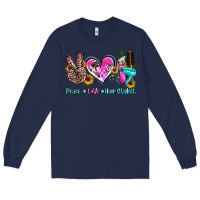 Navy peace love hair stylist Long Sleeve Tee - AdoDesignShop