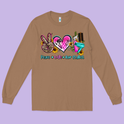 Peace Love Hair Stylist Long Sleeve Tee Designed By Adodesignshop
