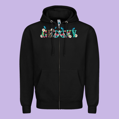 Groovy With Peace  Sign Flowers Zipper Hoodie Designed By Artiststas