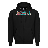 Black groovy with peace  sign flowers Zipper Hoodie - Artiststas