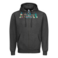 Charcoal Heather groovy with peace  sign flowers Zipper Hoodie - Artiststas