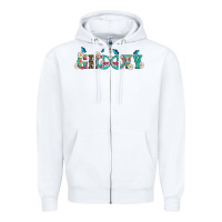 White groovy with peace  sign flowers Zipper Hoodie - Artiststas