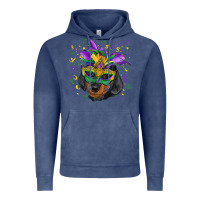 Vintage Denim mardi gras mask dachshund puppy Vintage Hoodie - RanaPortraitStore