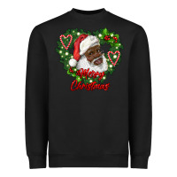 Black merry christmas african american santa with wreath Heavyweight Sweatshirt - RanaPortraitStore